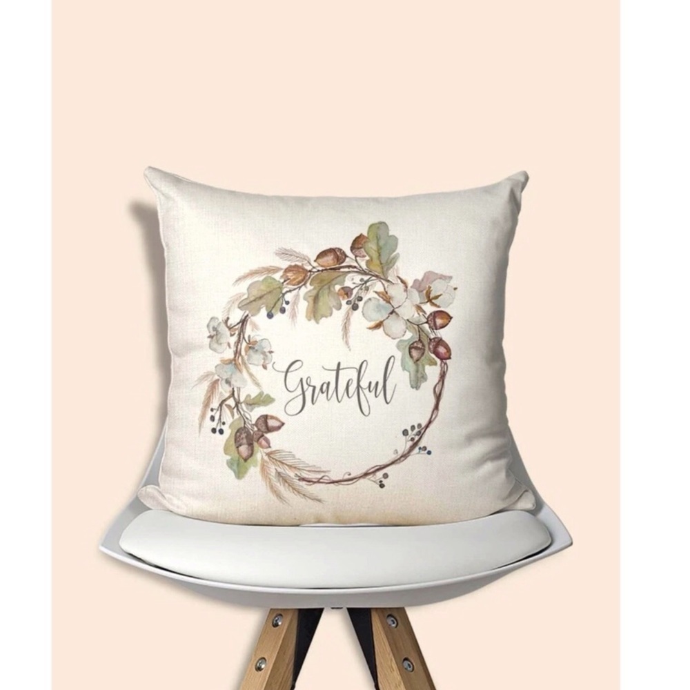 Grateful Linen Print Cushion Cover
